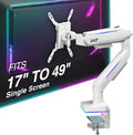 AVLT RGB Lights Single 17'-49' Gaming Monitor Arm Desk Mount, Fits One Flat/Curved/Ultrawide Screen up to 44lbs(20kg), Height Swivel Tilt Adjustable Stand - White