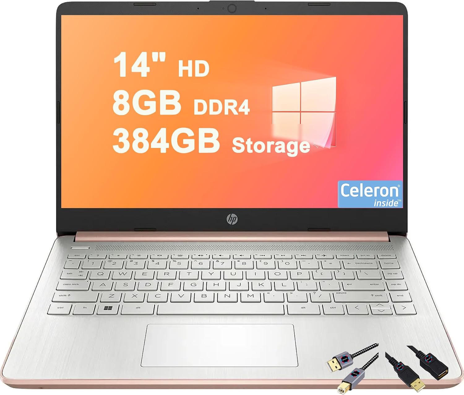 HP 14 Lightweight Business & Student Laptop | 14' HD Anti-Glare | Intel 4-core Celeron N4120 | 8GB DDR4 384GB Storage (128GB eMMC + 256GB SD Card) | Type-C Long-Lasting Battery Win11 w/DLCA Accessory