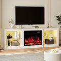 EAG 70 Inche Fireplace TV Stand for TVs up to 80 Inches with 23' Electric Fireplace, Modern Entertainment Center with Glass Shelves, LED Lights, Media TV Console for Living Room, White