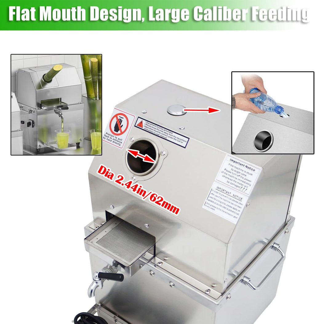 INTBUYING 800W Electric Sugarcane Juicer Sugar Cane Press Machine with 3 Stainless Steel Rollers 660LBS/H Output 2 Peelers Sugarcane Juice Extractor Squeezer on Wheels for Home Commercial Juice Shops