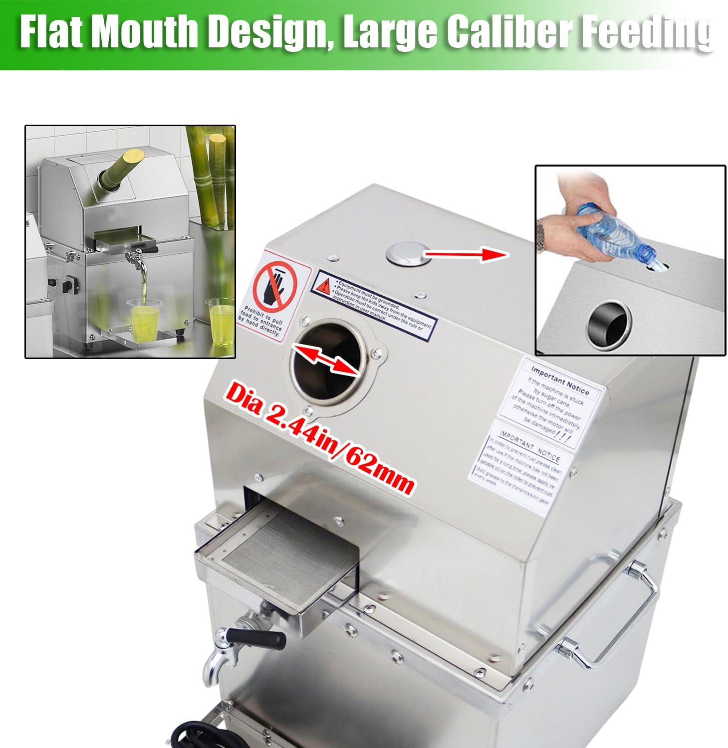 INTBUYING 800W Electric Sugarcane Juicer Sugar Cane Press Machine with 3 Stainless Steel Rollers 660LBS/H Output 2 Peelers Sugarcane Juice Extractor Squeezer on Wheels for Home Commercial Juice Shops