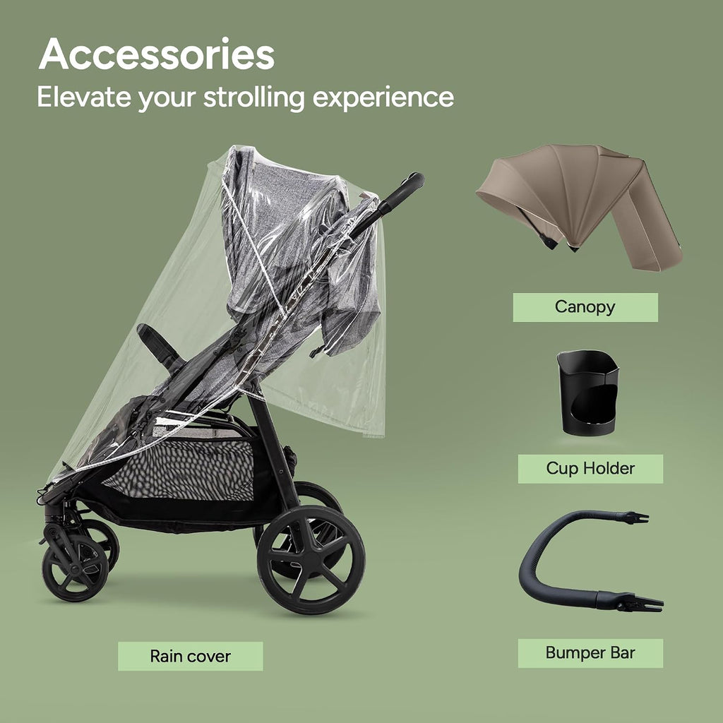 Mompush Nova Infant Baby Stroller for Newborn to Toddler, Oversized Seat up to 50 lbs, All-Terrain 10' Wheels & Suspension, One-Hand Fold; Lie-Flat Mode; UPF 50+ Canopy