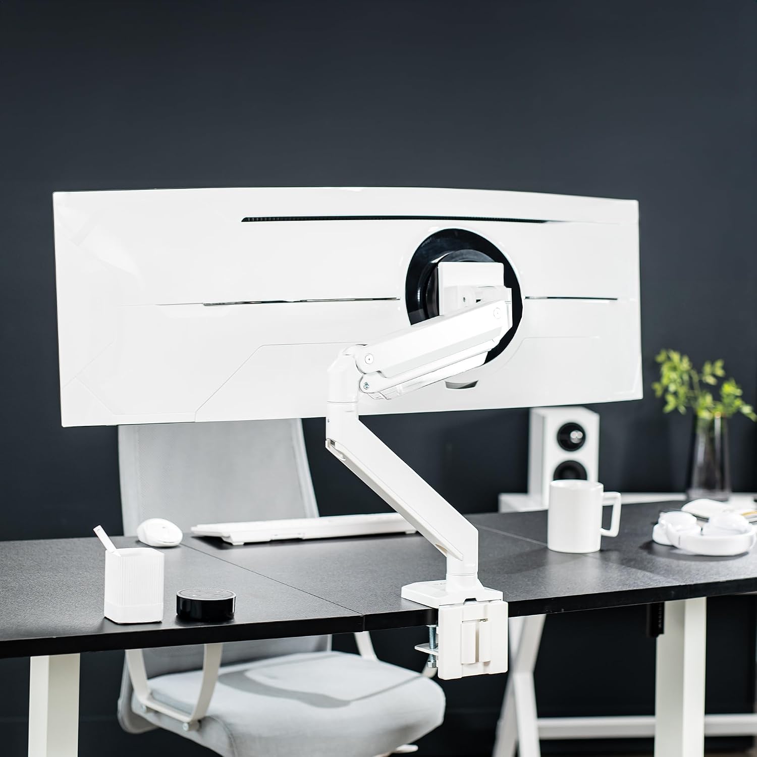 VIVO Premium Aluminum Heavy Duty Monitor Arm for Ultrawide Monitors up to 49 inches and 33 lbs, Single Desk Mount Stand, Pneumatic Height, Max VESA 100x100, White, STAND-V101G1W