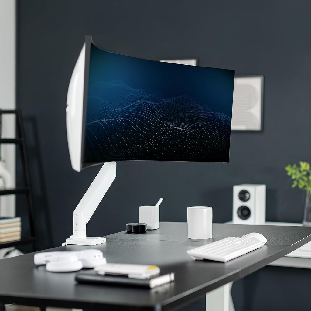 VIVO Premium Aluminum Heavy Duty Monitor Arm for Ultrawide Monitors up to 49 inches and 33 lbs, Single Desk Mount Stand, Pneumatic Height, Max VESA 100x100, White, STAND-V101G1W