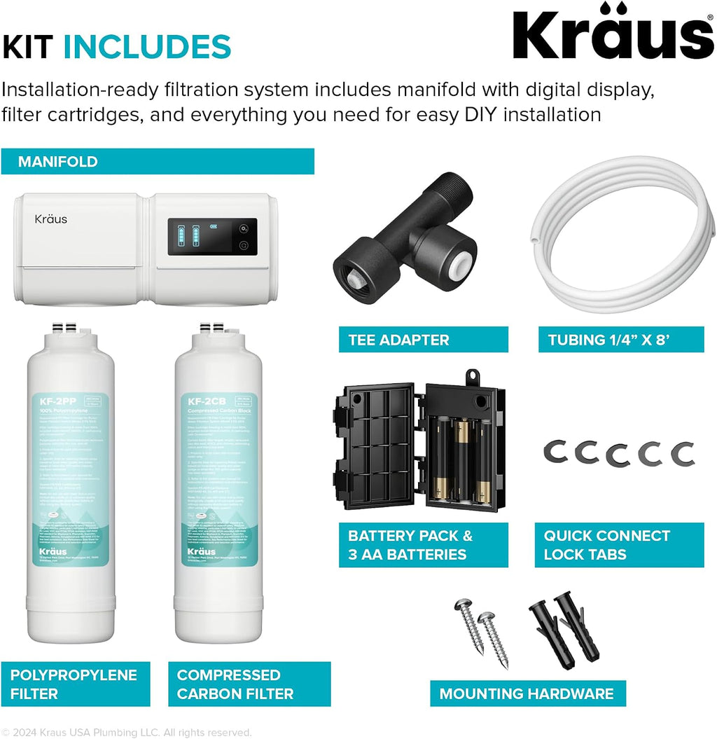 KRAUS Purita 2-Stage Under Sink Water Filtration System with Digital Display Monitor, FS-1001