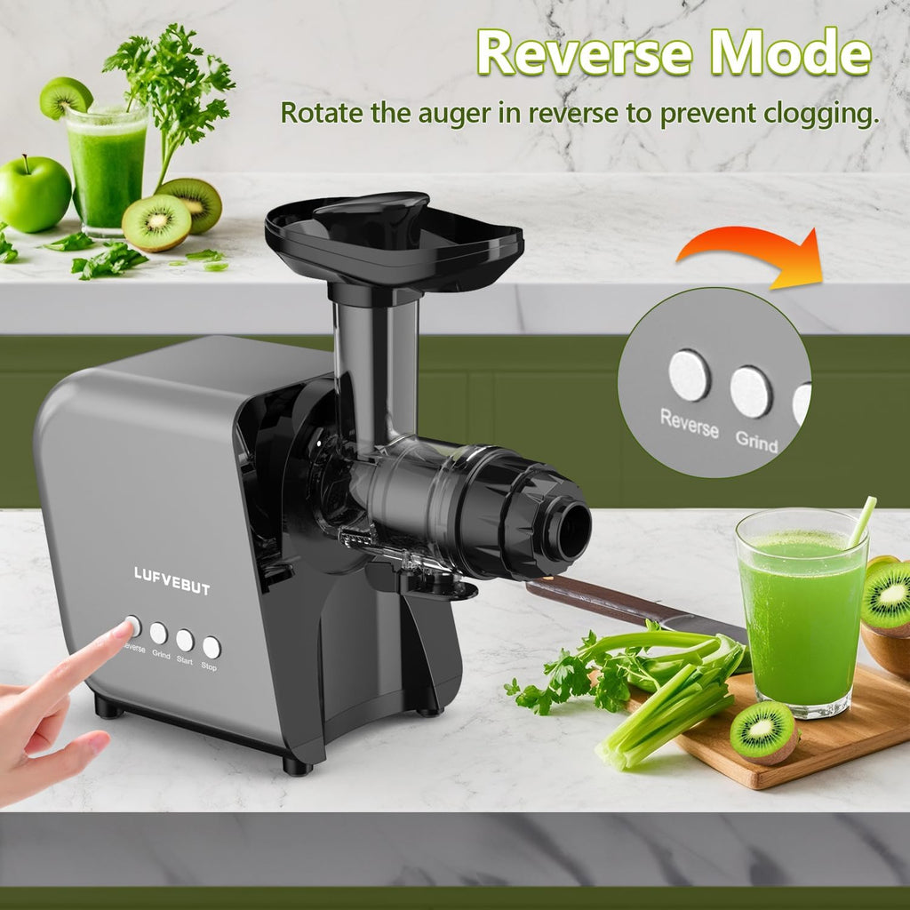 Slow Juicer Carrot Ginger, 250W Cold Press Juicer Machine BAP Free, Easy To Clean High Yield Juicer Extractor with Grinding Function, Dishwasher Safe Masticating Juicer for Hard Vegetable and Fruit