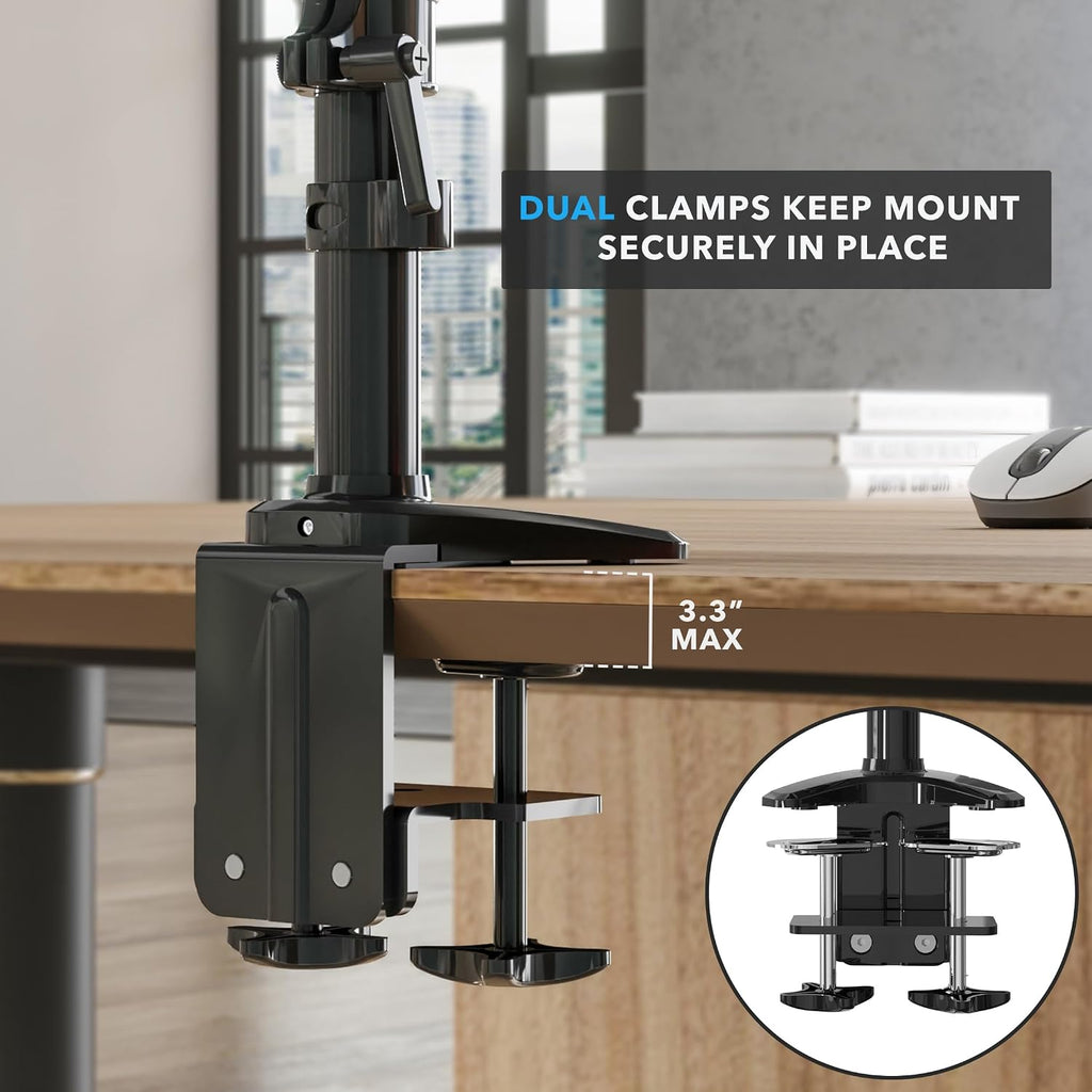 Mount-It! Triple Monitor Mount Desk Stand, 3 Monitor Desk Mount with Gas Spring Arms, Fits 13–32 Inch Screens up to 17.6 lbs per Arm, VESA 75x75 & 100x100, Clamp-On Installation, Black