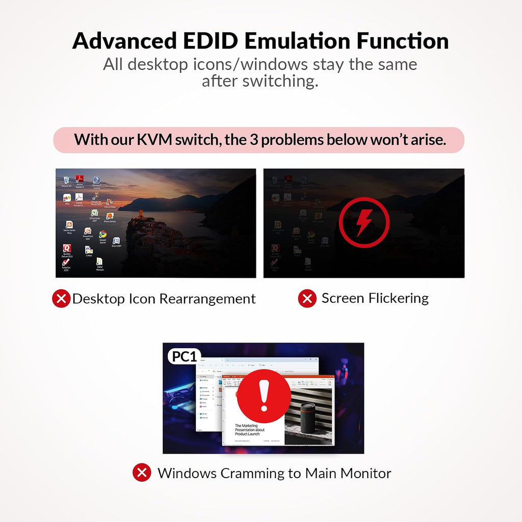 AV Access KVM Switch Docking Station for 2 Monitors 2 Computers, 4K KVM Switch Dual Monitor for Laptop & Desktop, EDID, 1G Ethernet, 100W USB-C Charging, 3X USB 3.0, Ideal for Home Office & Gaming