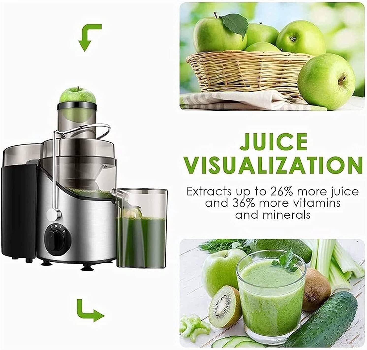400W Juicer Extractor with Wide Mouth 3' Feed Chute for Fruit Vegetable, Easy to Clean, Stainless Steel
