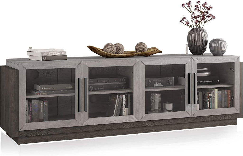 BELLEZE 70' TV Stand for TVs up to 75', Modern TV Cabinet & Entertainment Center with Shelves, Wood Storage Cabinet for Living Room or Bedroom - Brixston (Grey)