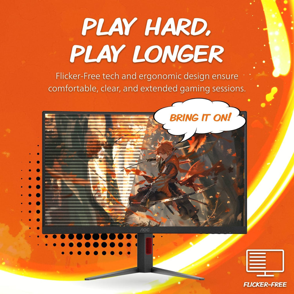 AOC CQ27G4ZH 27' Curved Gaming Monitor, QHD 2K 2560x1440, 1500R VA, 300Hz 0.3ms MPRT, HDMI x2, DP x1, Height Adjustable Stand, HDR, 3-Year Zero-Bright-dot