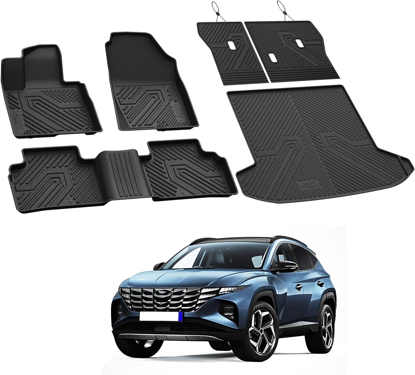 LASFIT Floor Mats & Cargo Mat with Seatback for Hyundai Tucson Gas 2026 2025 2024 2023 2022 SEL/SEL Convenience/SE/XRT, All Weather TPE Car Mats Custom Fit Tucson 2022-2026 Floor Liners & Trunk Mat