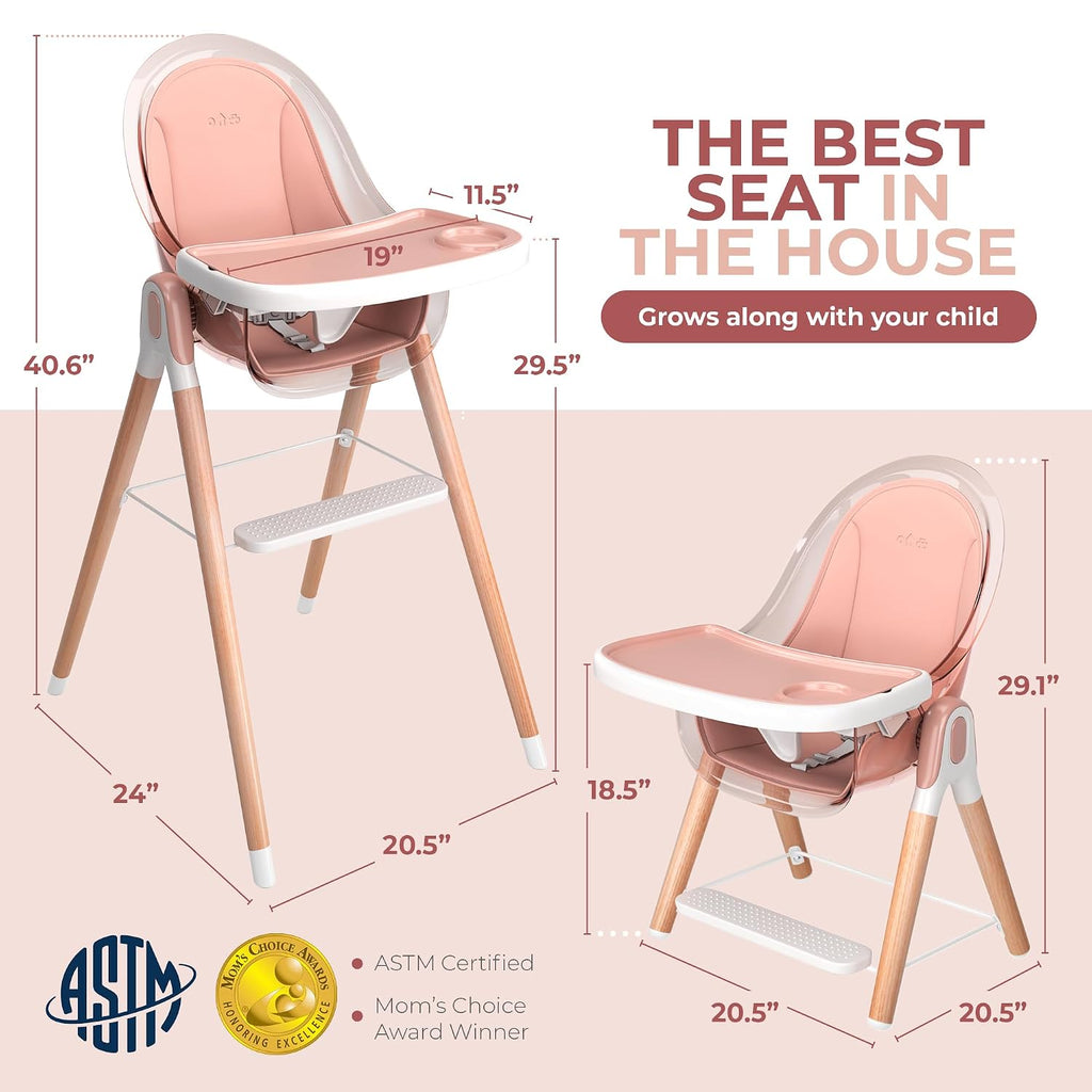 High Chair by Children Of Design Non-Reclinable 6 in 1 Baby Highchair for Babies and Toddlers, Modern wooden, Easy to Clean, Removable Tray and Cushion
