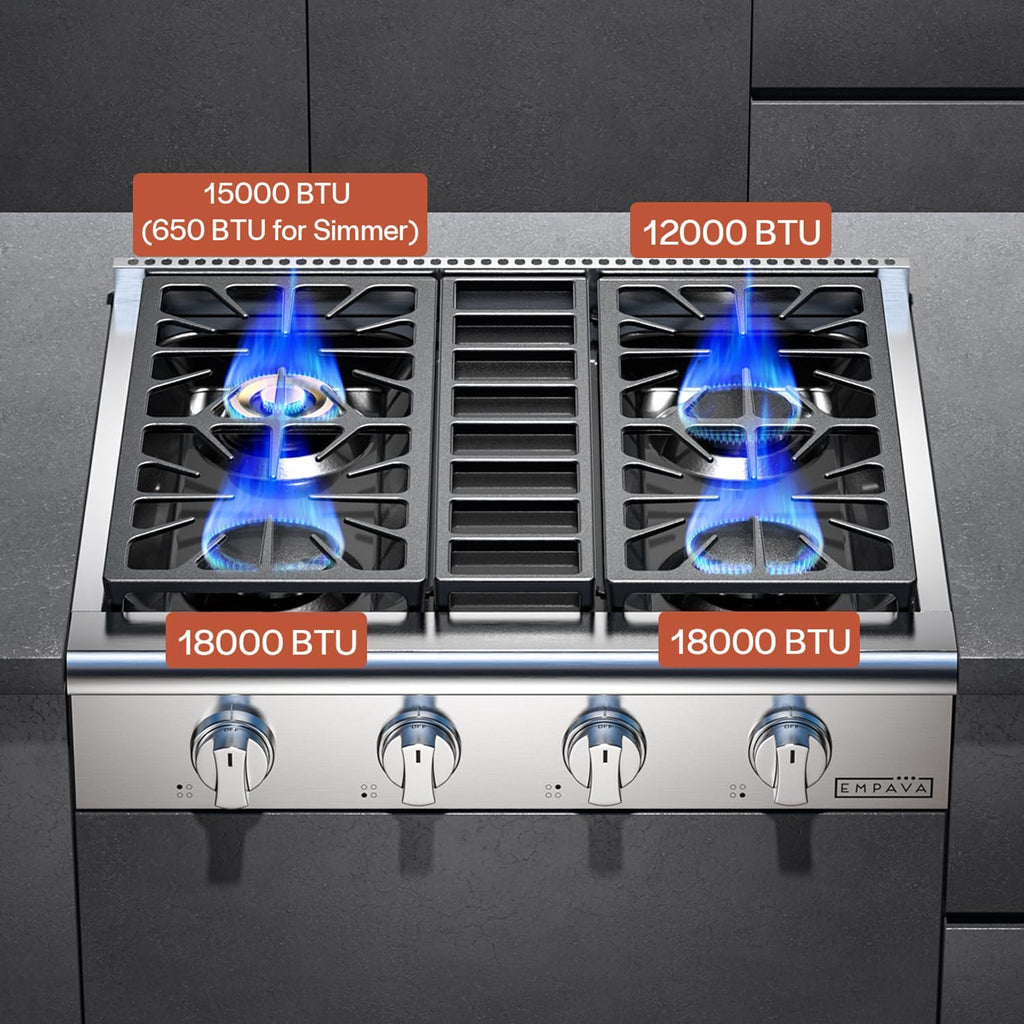 Empava 30 in. Slide-in Natural Gas Rangetop with 4 Burners in Stainless Steel