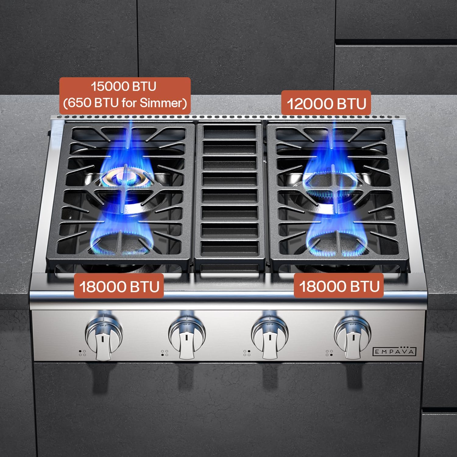 Empava 30 in. Slide-in Natural Gas Rangetop with 4 Burners in Stainless Steel