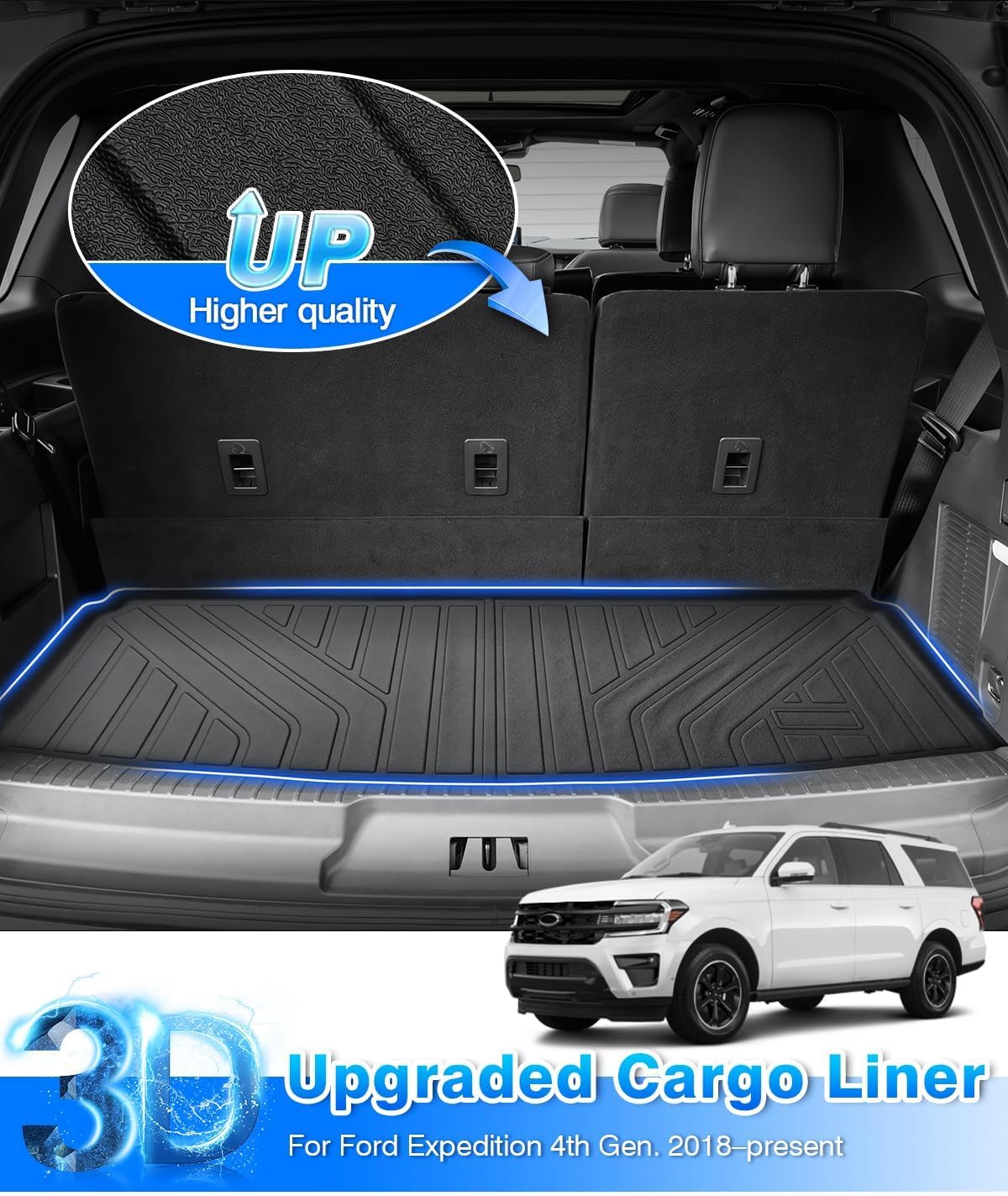 Cartist Floor Mats and Cargo Liner Fit for 2018-2024 Ford Expedition 7 Seats with 2nd Bucket Seats (Not for MAX Or L) All Weather Floor Mat Expedition Accessories Heavy Duty Carpet Protection