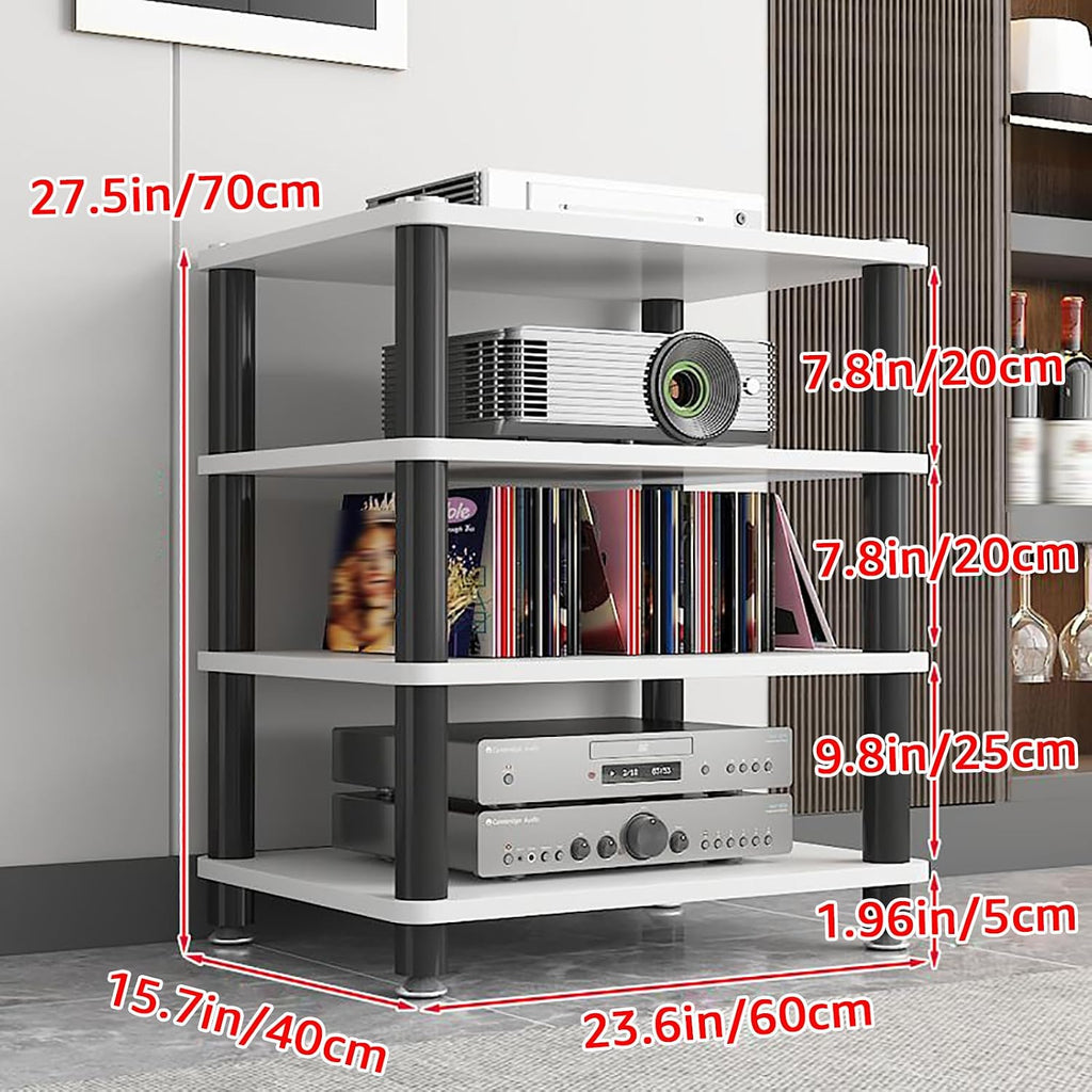 AV Media Stand 1/2/3/4 Tier Record Player DVD CD Audio Rack Tower Holder, Adjustable Media Storage Cabinet, Entertainment Stereo Racks Equipment Console Shelf,Black,4 Tier