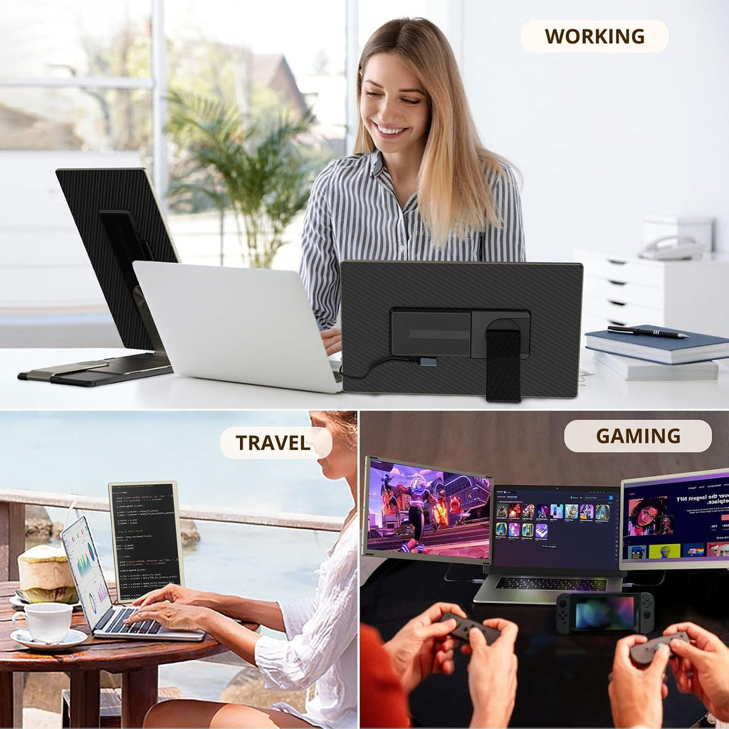 BOSII Laptop Screen Extender Monitor - 15.6' IPS FHD 1080P Triple Portable Extended Monitor for Laptops Type-C/HDMI/USB-A Compatible with Windows Mac Chrome