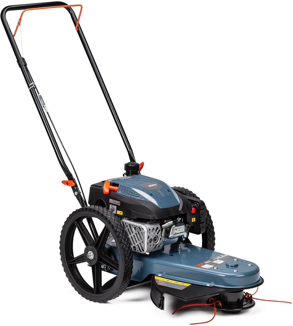 SENIX High Wheel Gas Walk Behind Brush Cutter and String Trimmer, 22-Inch Swatch with .155-Inch Line, 160 cc 4-Cycle Engine, Steel Deck, 14' Rubber Wheels, Adjustable Height (STMG-L)