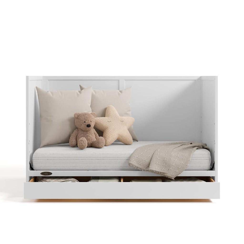 Graco Theo 3-in-1 Convertible Crib with Storage Drawer – GREENGUARD Gold Certified Baby Crib Crafted from Wood, Converts to Toddler Bed, Daybed, and Full-Size Bed (White)