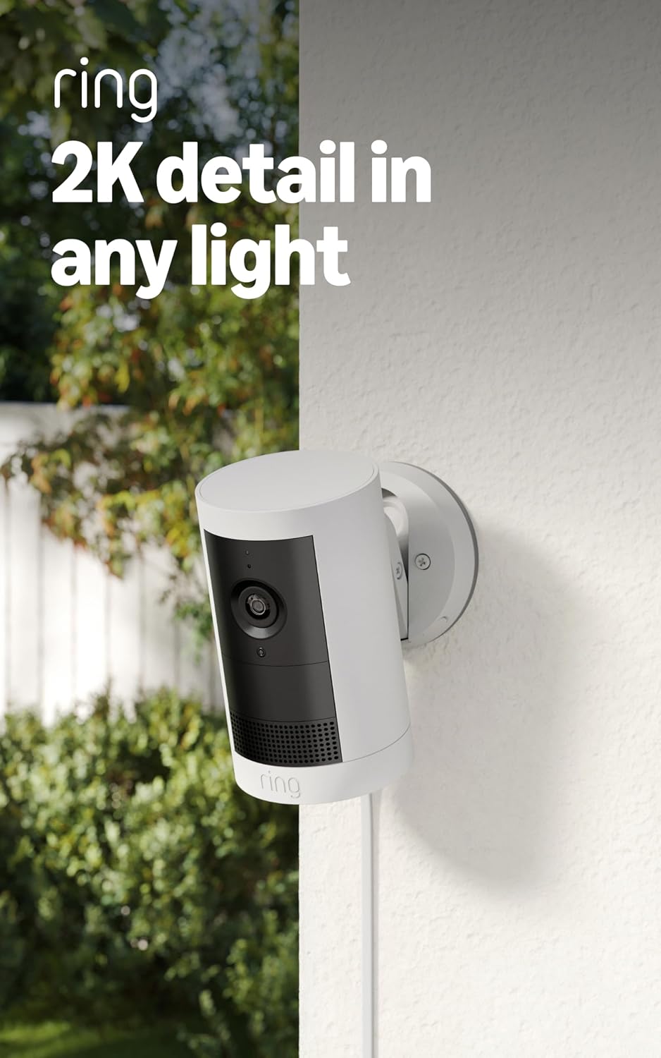 Ring Outdoor Cam Plus, Plug-In (newest model), Home or business security, Wide-Angle 2K Video with Ring Vision, Low-Light Sight for full-color night vision, Mount-Anywhere Versatility, 2-pack, White
