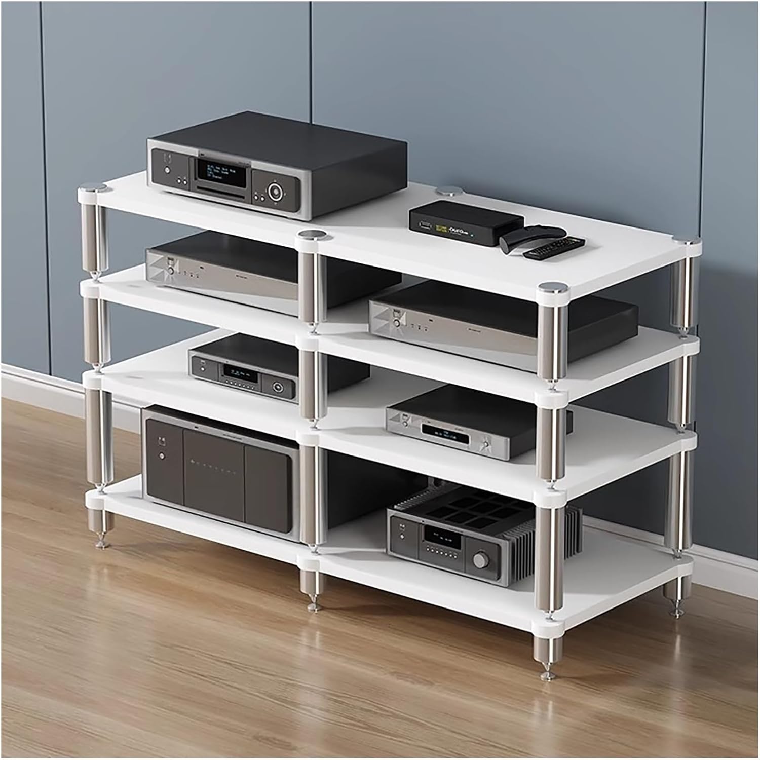 Home Theater AV Display Rack Heavy Duty, Audio Component Cabinet/Media Stereo Stand Equipment Shelf, 2 3 4 Tier Wooden Audio Equipment Organizer Shelf(White,120x48x84cm)