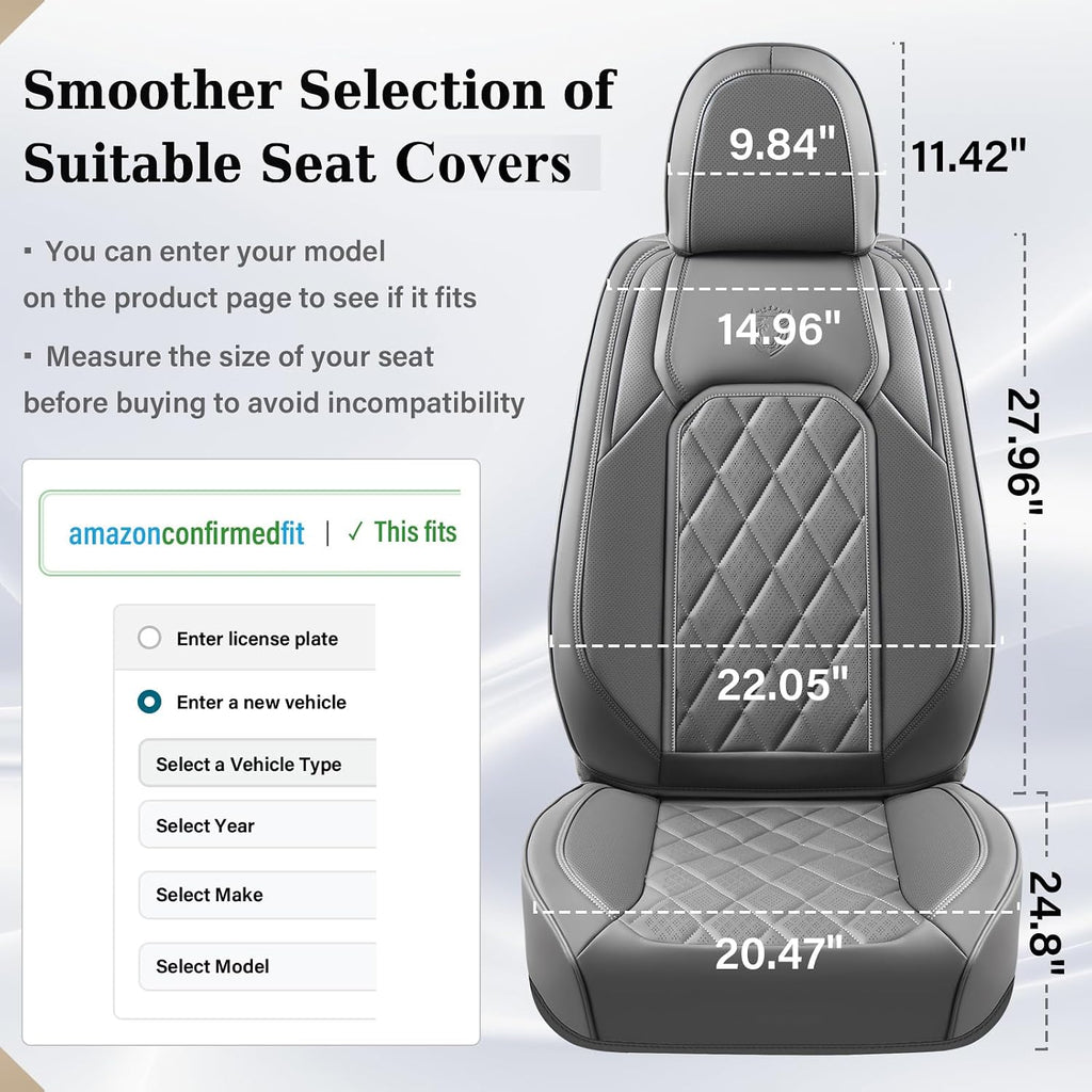 Coverado Car Seat Covers Full Set, Luxury Faux Leather Seat Covers for Cars, Waterproof Car Seat Protector, Gray Car Seat Cover, Universal Automotive Seat Covers Fit for Most Sedan SUV Trucks