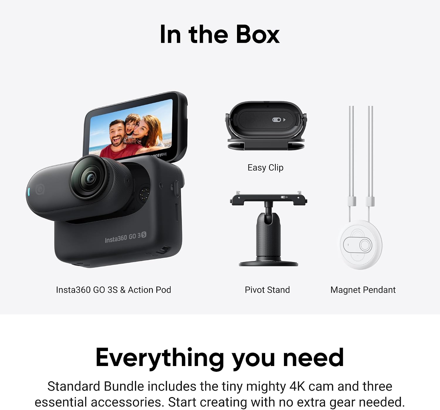 Insta360 GO 3S - 128 GB Black 4K Tiny Portable Vlogging Camera, Hands-Free POVs, Mount Anywhere, Stabilization, 140 Min Battery Life, 10m Waterproof, Pet POV