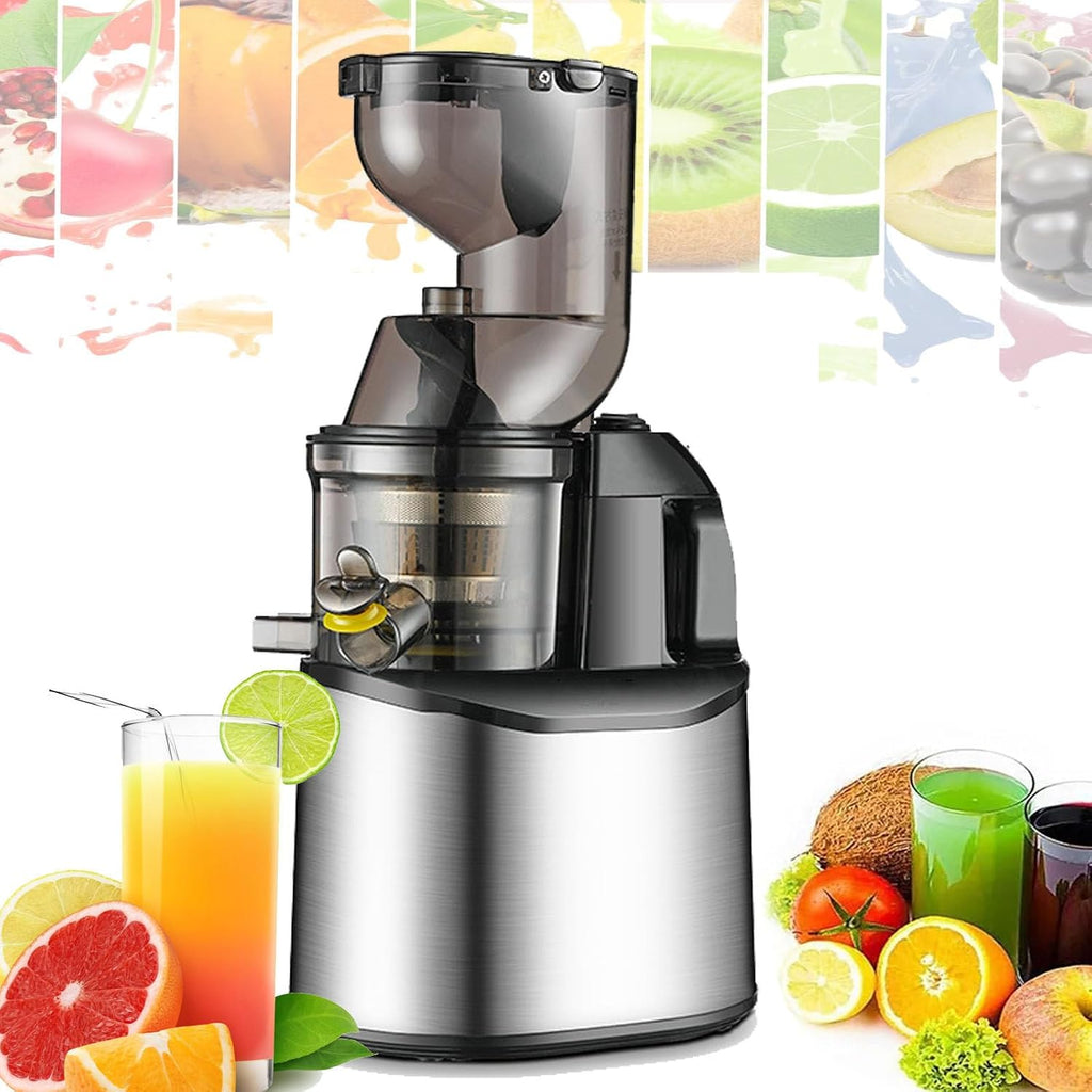 Stainless Steel Juicer Machines, Cold Press Juicer Machines With 3.2' Large Feed Chute, Slow Masticating Juice Extractor For Fruit And Vegetable, High Juice Yield Easy To Clean