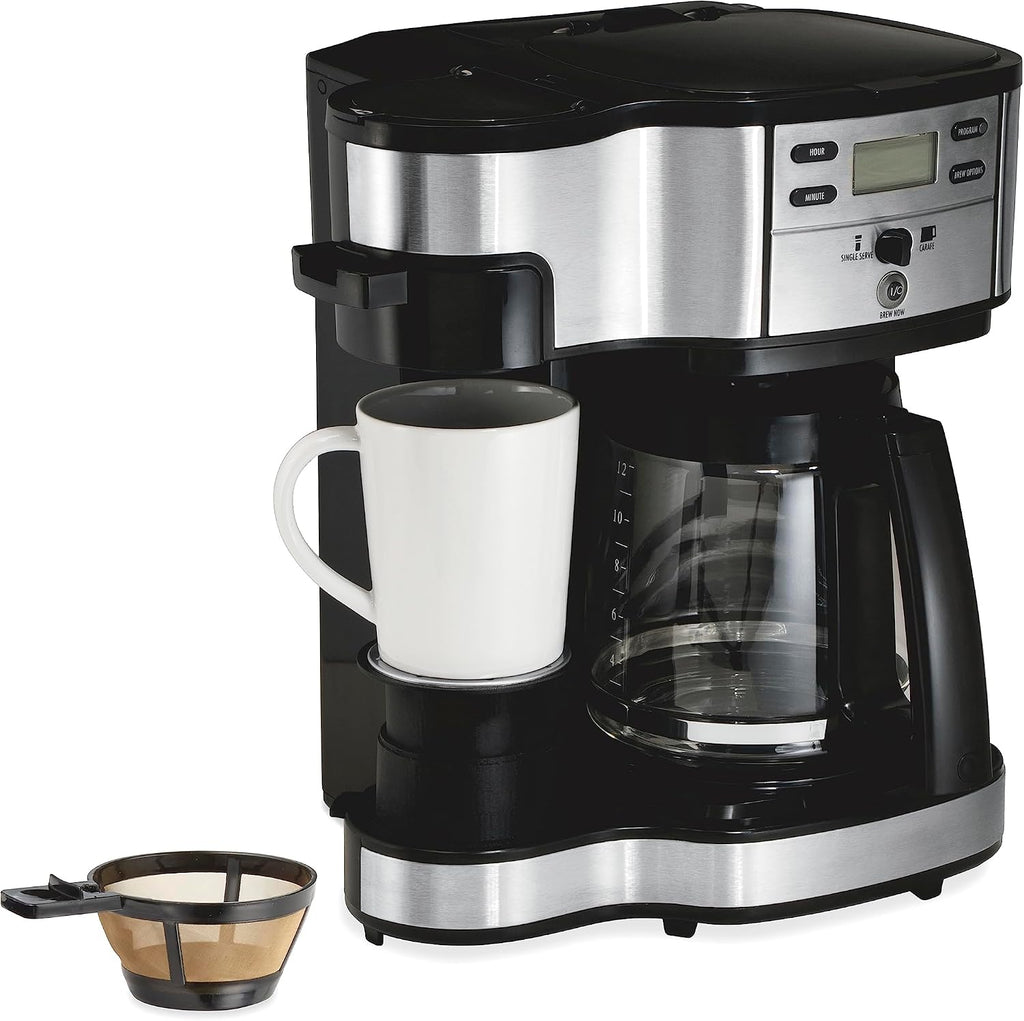 Hamilton Beach Toaster Oven Air Fryer Combo with Large Capacity, Fits 6 Slices or 12' Pizza & 2-Way 12 Cup Programmable Drip Coffee Maker & Single Serve Machine, Glass Carafe
