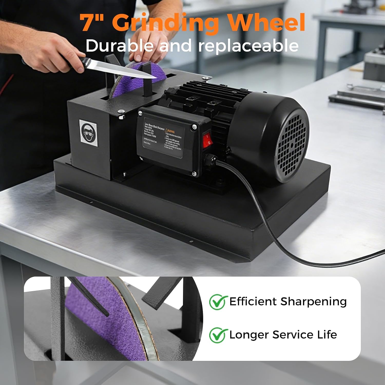 Lawn Mower Blade Sharpener, 3HP 500W Bench Grinder with 2 Sandpapers 2 Brackets, 1700 RPM Powerful Bench Mower Sharpening Machine for High/Low Lift Blades, Gator Blades