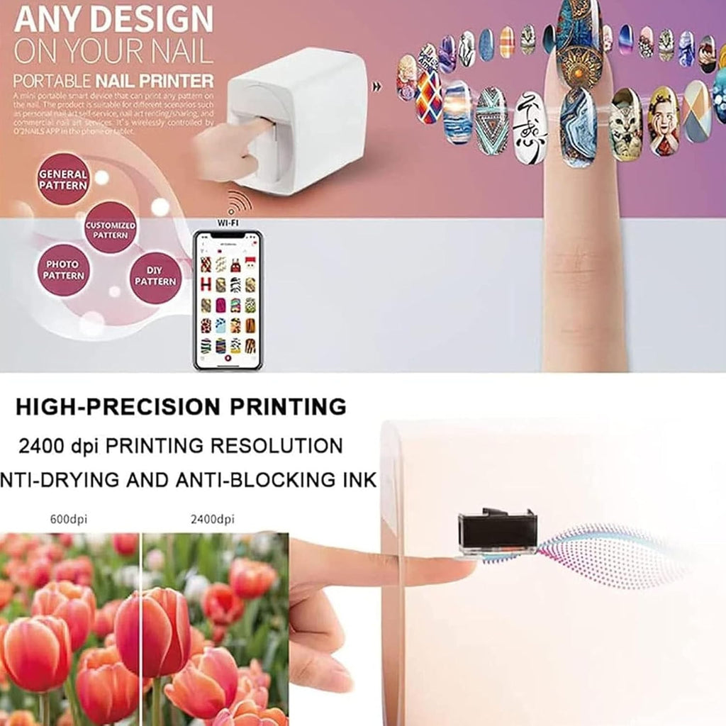 Nail Art Printer, 3D Automatic Nail Printer Machine, Portable Mobile Nail Painting Machine, Support Mobile Phone Connection, for Kid/Nail Studio/Manicurist/Nail Lovers,White