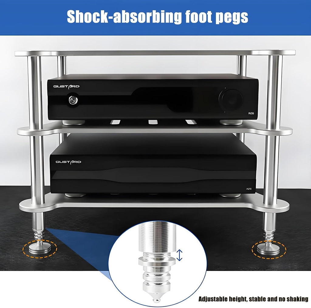 Mini HiFi Media Stand, Aluminum Audio Rack, Open Storage Shelf, Small Media Storage Cabinet for HiFi Audio Equipment DAC Amplifier Amp