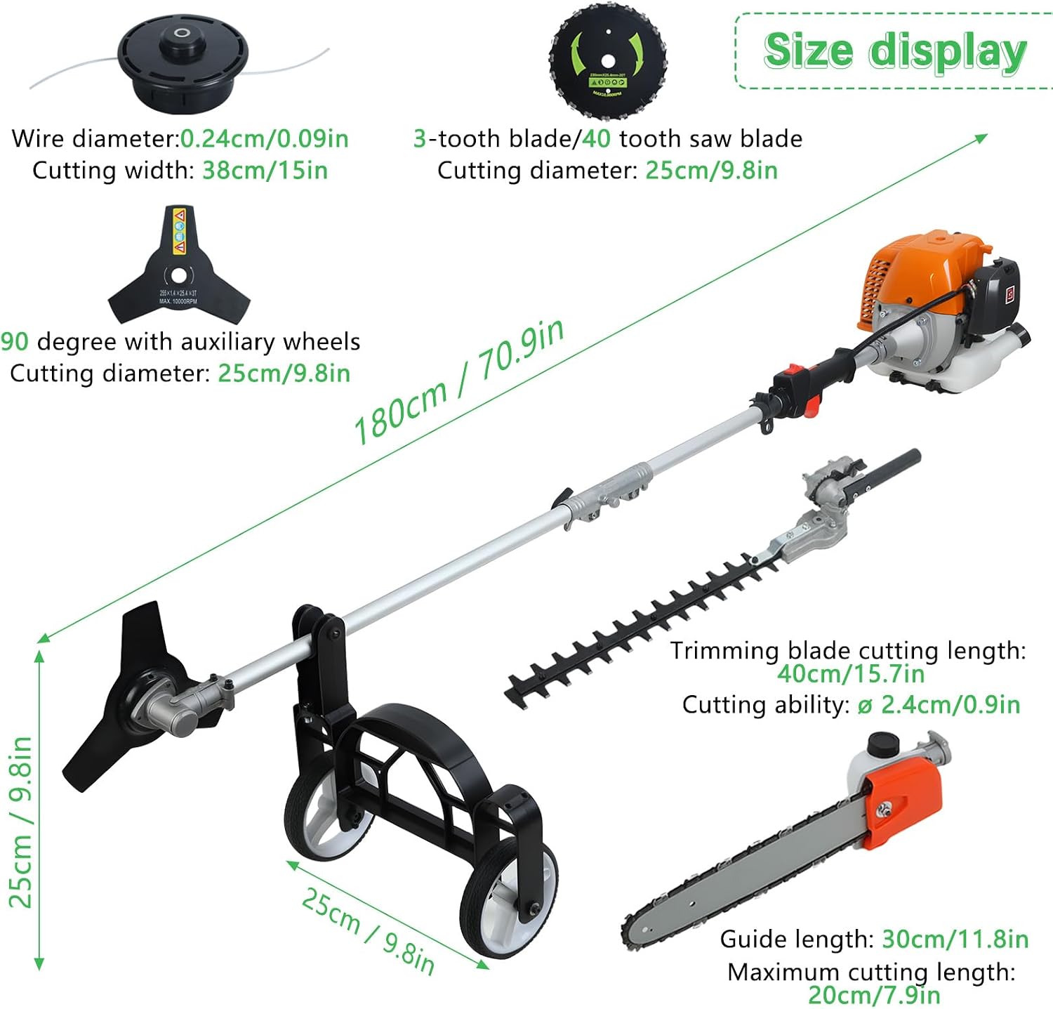 Weed Wacker Gas Powered, 𝟖-𝐢𝐧-𝟏 Multi-Functional Weed Eater Tree Hedge Trimmer Lawn Mower with Hedge Cutter Pole Saw Edger 9500RPM 3000r/min Engine Spee Orange (8 in 1 Orange)