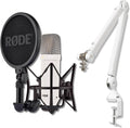 Rode NT1 Signature Series - (White) Condenser Microphone with SM6 Shockmount, Rode PSA1+ (White) Professional Microphone Boom Arm and Pop Filter