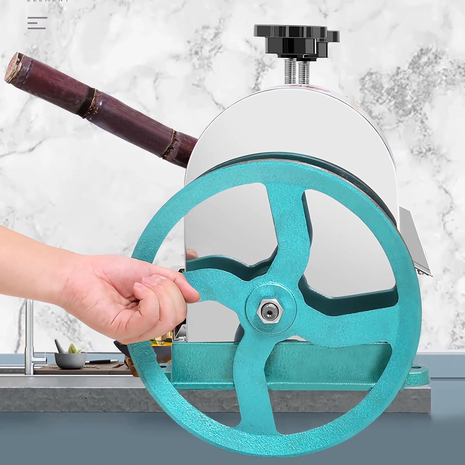 TECHTONGDA Efficient Manual Sugar Cane Juicer Machine, 330LB/H Output Sugar Cane Juicer Press, 2.4' Large Inlet Sugarcane Press Extractor with 2 Peeling Knives, Ideal for Homes, Shops, Restaurants