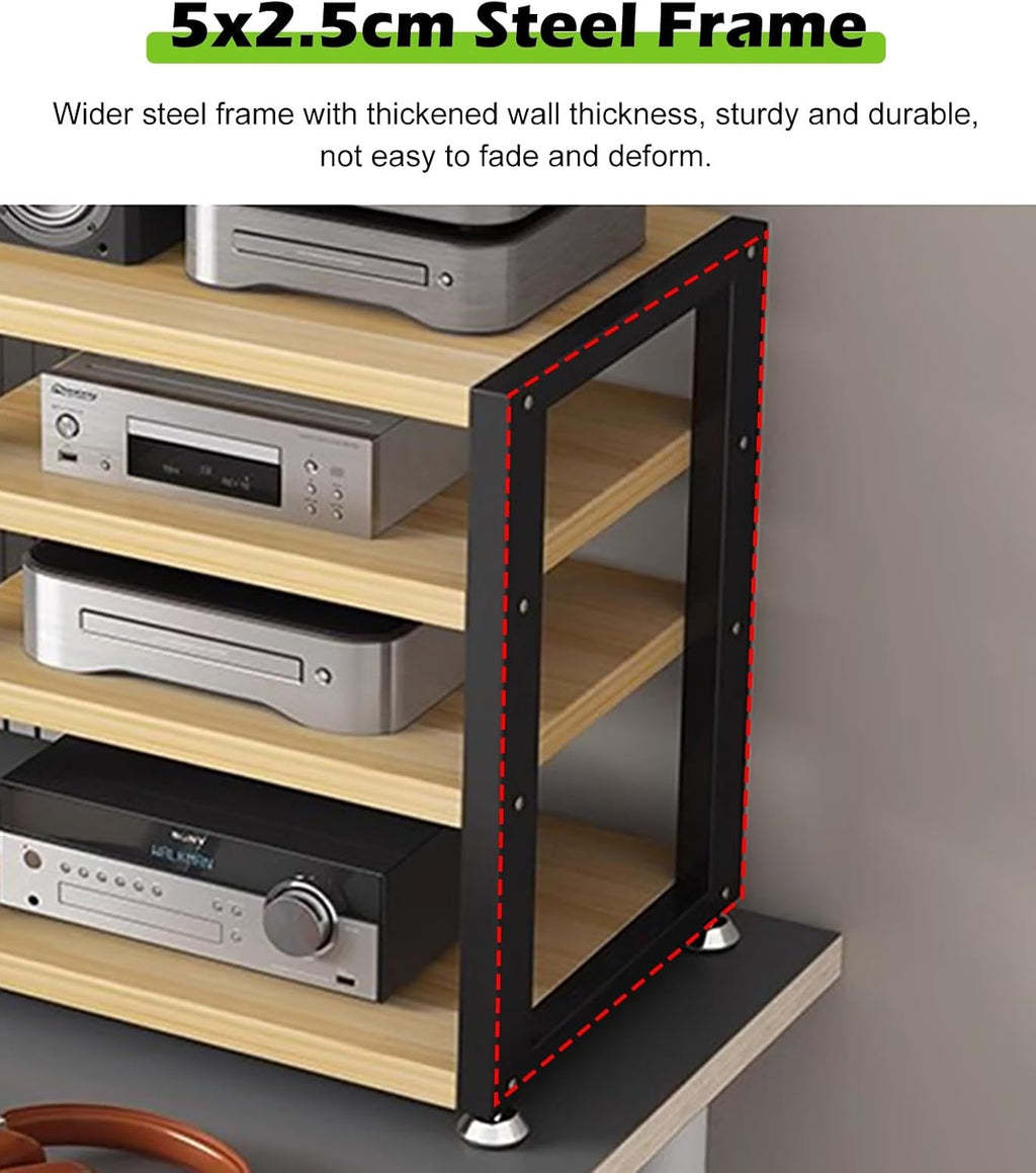 Small 3 Tier Audio Cabinet Rack, Wood Audio Video Component Tower, AV Media Equipment Stand, Floor Standing Corner Shelf for Record Player