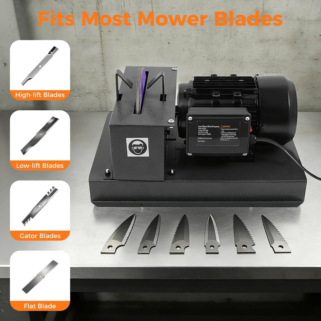 Lawn Mower Blade Sharpener, 3HP 500W Bench Grinder with 2 Sandpapers 2 Brackets, 1700 RPM Powerful Bench Mower Sharpening Machine for High/Low Lift Blades, Gator Blades