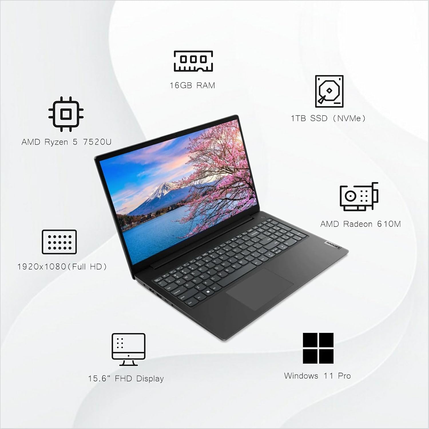 Lenovo V15 Business Laptop | Multi-cores AMD Ryzen 5 7000 Series (Beats i7-1165G7) | 15.6' FHD Anti-Glare(1920 x 1080) | 16GB RAM | 1TB SSD | Long Battery Life | Military Durability | Win 11 Pro