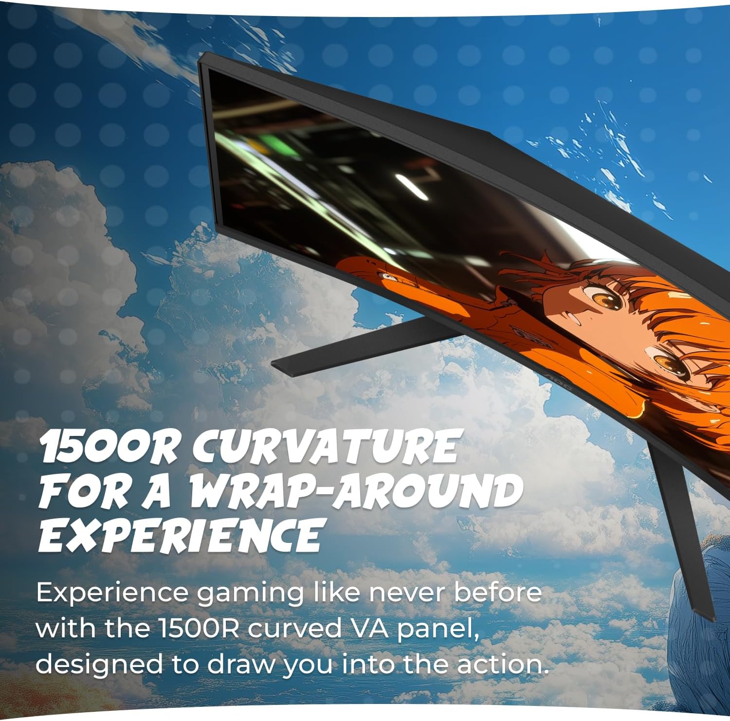 AOC CQ32G4VE 32' Curved Ultra-Wide Gaming Monitor QHD 2560x1440, 1500R, 180Hz, 0.5ms MPRT, 2X Display Port, HDMI, HDR, Gaming Console Compatible, 3-Year Zero Dead Pixel Guarantee