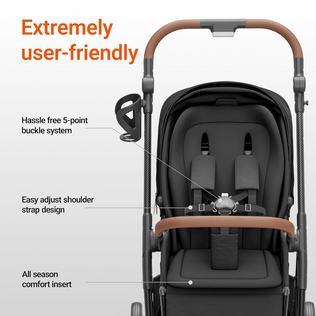 MAMAZING Air Lux Baby Stroller, Carbon Fiber Frame Only 15.8lbs, Compact Fold Toddler Stroller with Reversible Seat with Infant Insert, Included UPF 50+ Canopy, Large Storage Basket & Car Seat Adapter