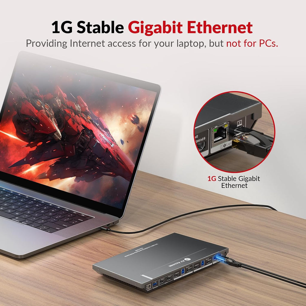 AV Access KVM Switch Dock for a Laptop and 2 Desktop PCs, Dual 4K Monitor USB C Docking Station, Type-C 65W Charging for Laptop, Ethernet, EDID, Hotkey Switch, HDMI, 4K@60Hz, 1080P@240Hz, USB 3.0
