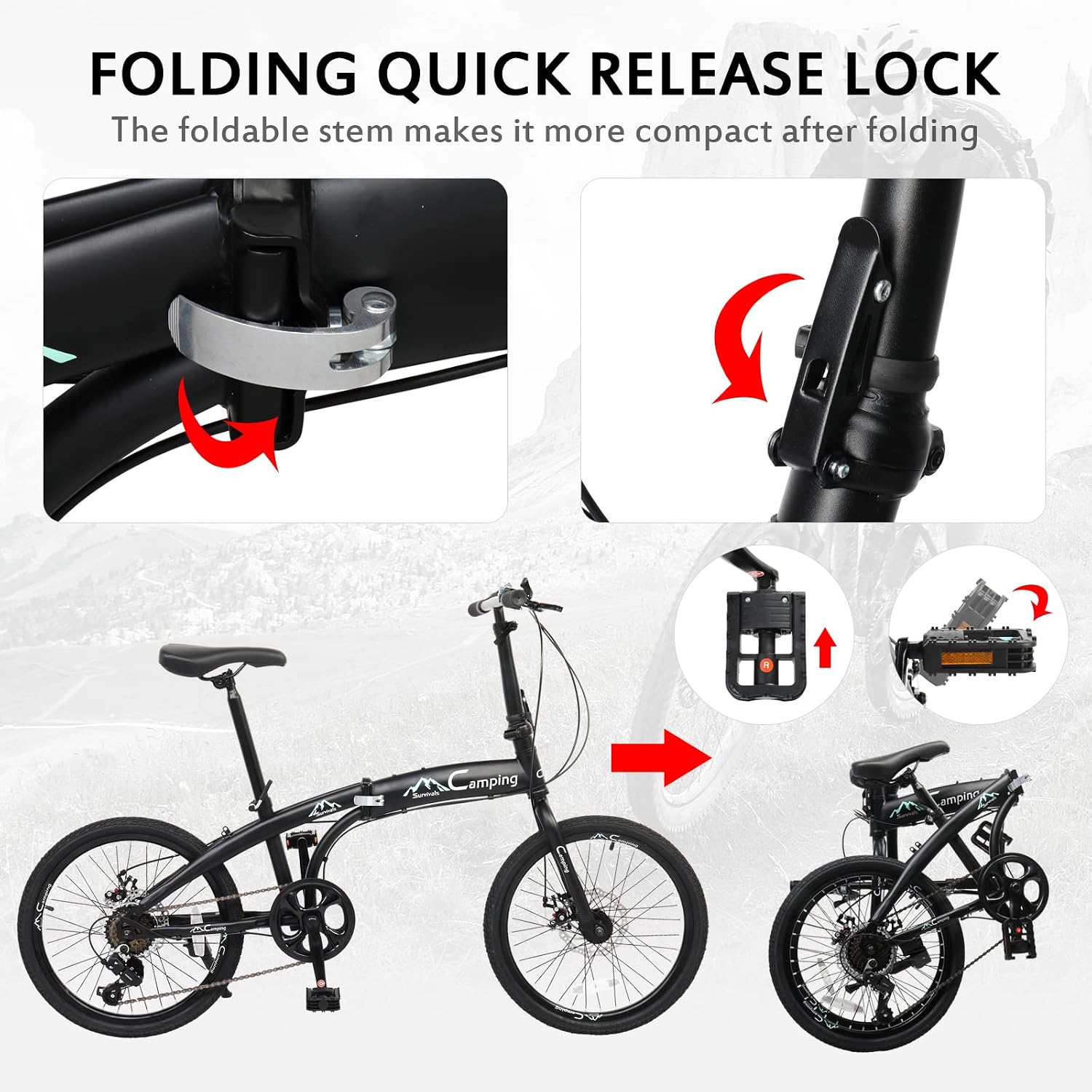 Ktaxon 20 in Folding Bike Adult Bike, 7-Speed Folding Bicycle with 100% Assembled, Double Shock Effect, Powerful Mechanical Dual Disc Brakes and Adjustable Design (Black & Green)