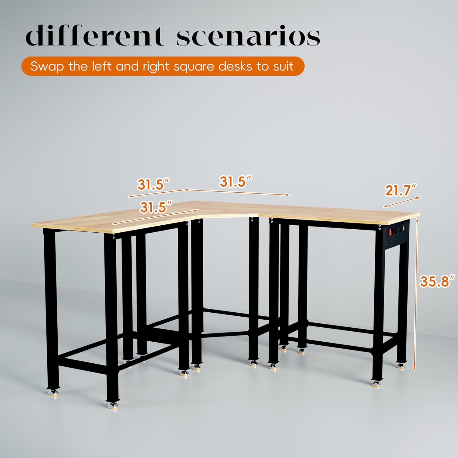 Betterhood 48'/60' Heavy-Duty Adjustable Workbench for Garage, Rubber Wood Shop Table,Hardwood Workstation Weight Capacity Over 1500 Lbs (Rubber Pad/Power Outlets/Ruler/63 x21.7 x35.8)