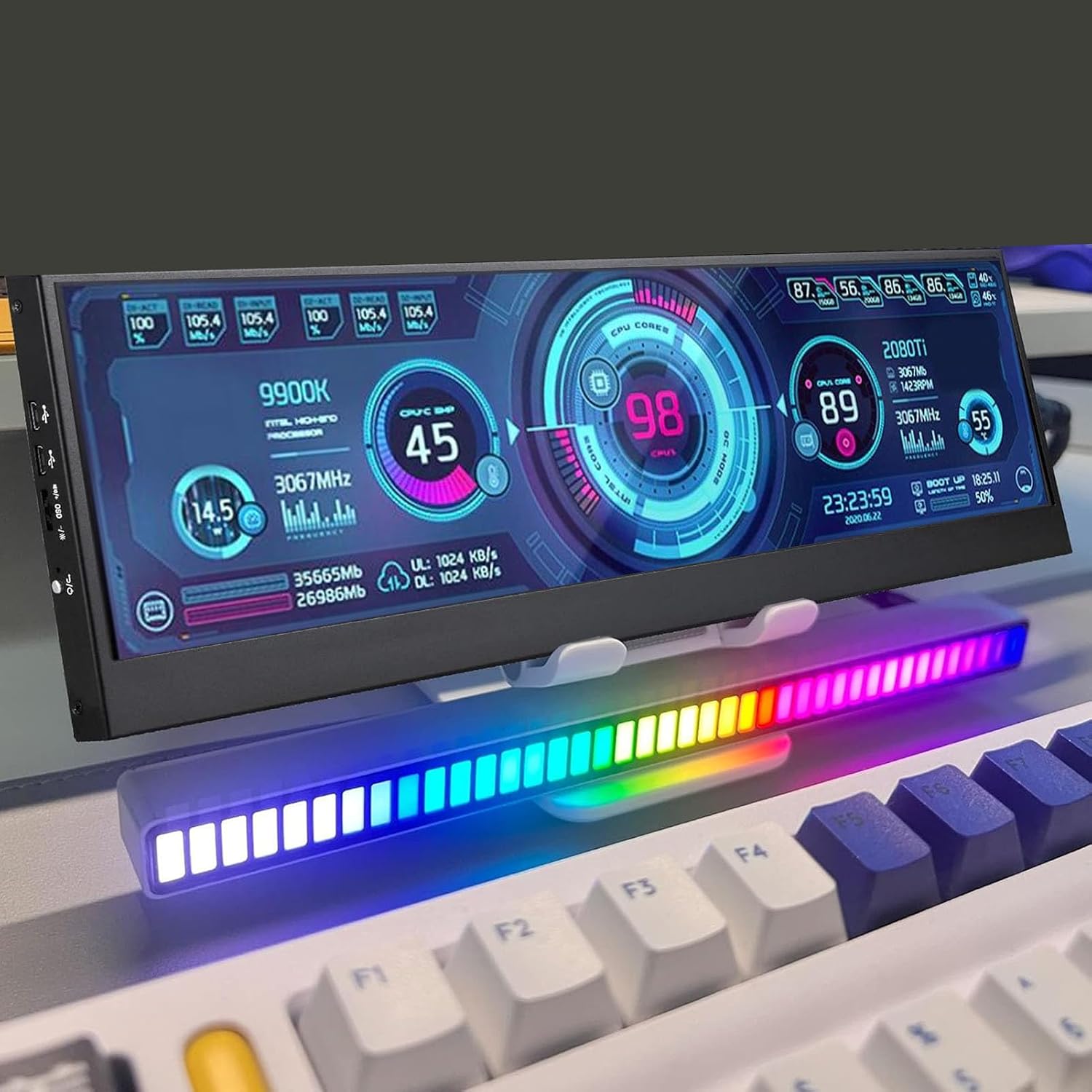 Yunseity Computer Temp Monitor, PC Temperature Display, PC Sensor Panel for aida64 Monitor, Mini Secondary Screen CPU GPU Data Temperature Monitor for