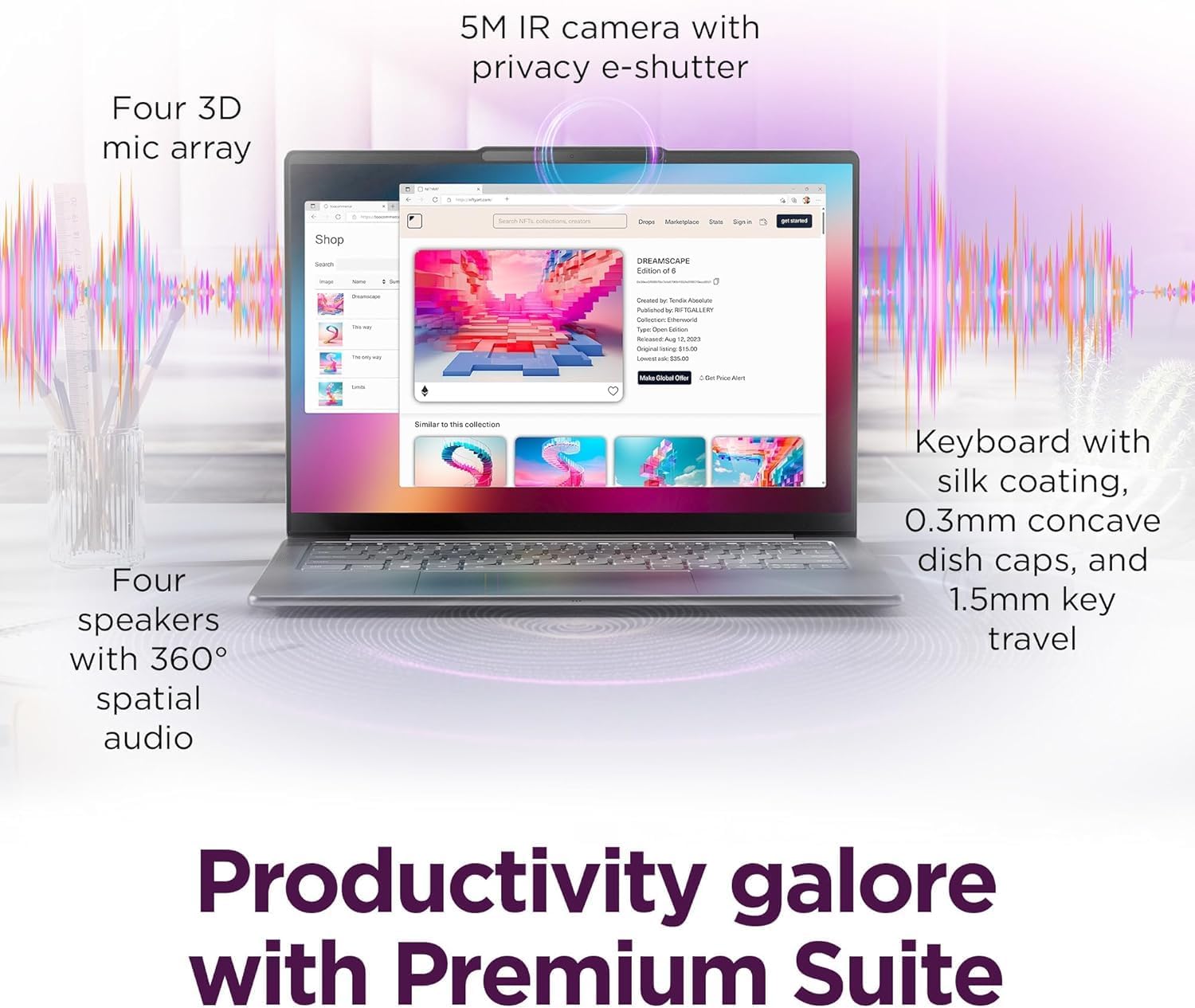Lenovo 2025 Slim 7i Aura Edition Copilot+ PC with Intel Core Ultra 7 258V Processor, 14' 100% DCI-P3 OLED Touchscreen, 32GB LPDDR5X-8533MT/s Memory, 1TB SSD, Wi-Fi 7, 5MP RGB+IR Cam, and Win 11 Pro