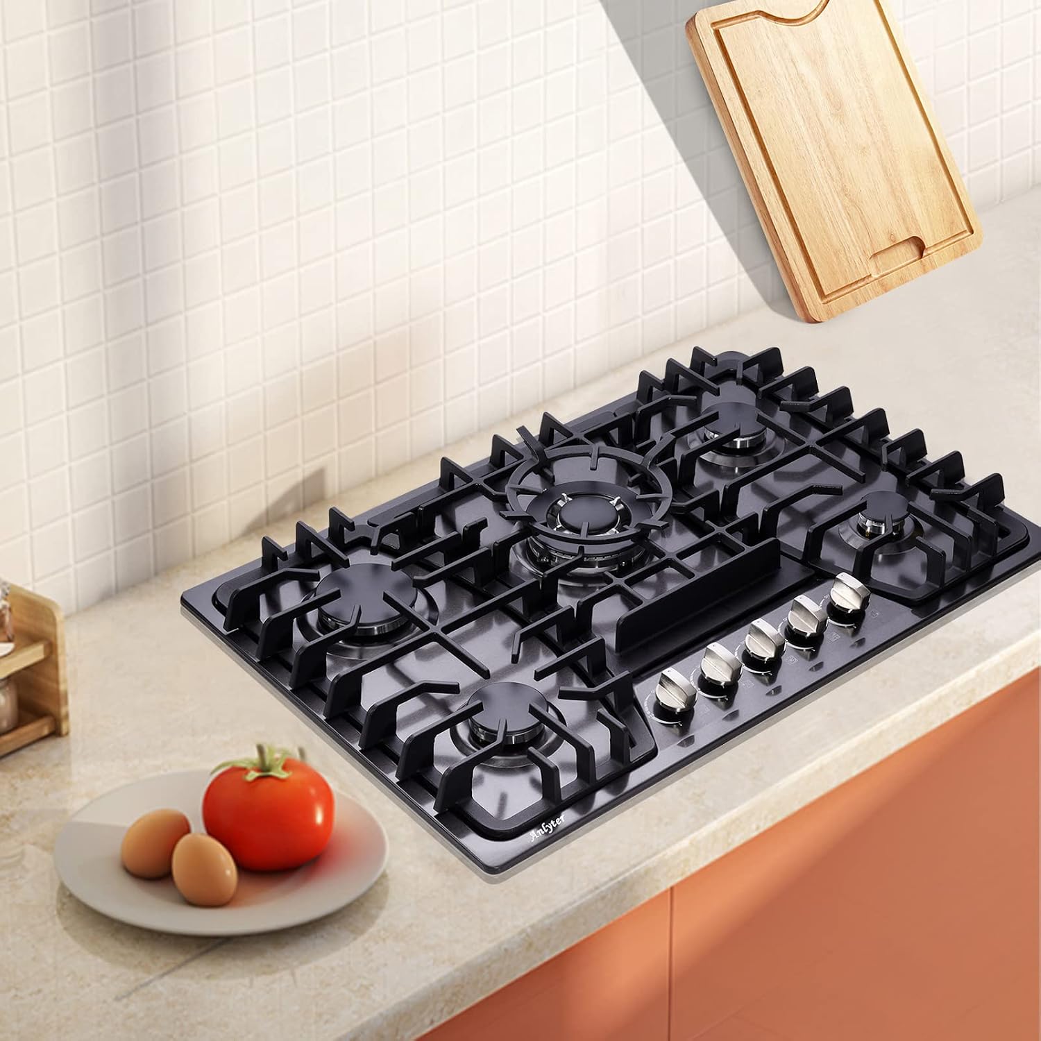 30 Inch Gas Cooktop, 5 Burners Built-in Stovetop, Stainless Steel LPG/NG Convertible Stove, Dual Fuel Sealed Hob - Black
