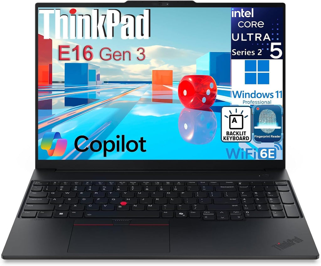 Lenovo ThinkPad E16 Gen 3 Business Laptop, Enterprise Ready, Intel Ultra 5 225H, 16GB DDR5, 1TB NVMe SSD, 16' FHD+ IPS, WiFi 6E, Fingerprint Reader & Backlit Keyboard, Windows 11 Pro, Jet Black
