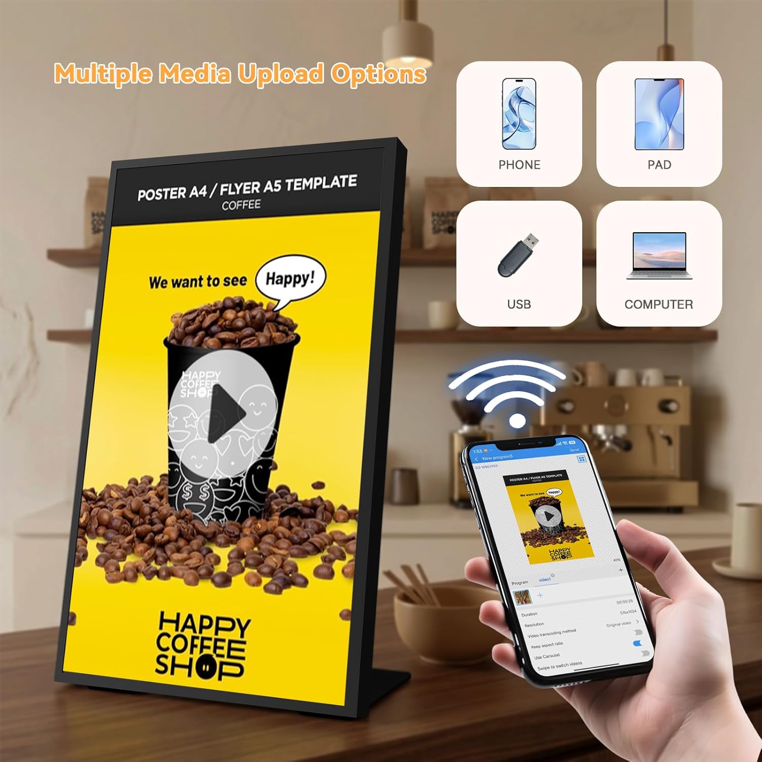 Digital Signage Display, 18.5 Inch 700 Nits Ultra-Bright Digital Menu Board with CMS, Desktop Digital Signage for Business, Restaurants & Commercial Use