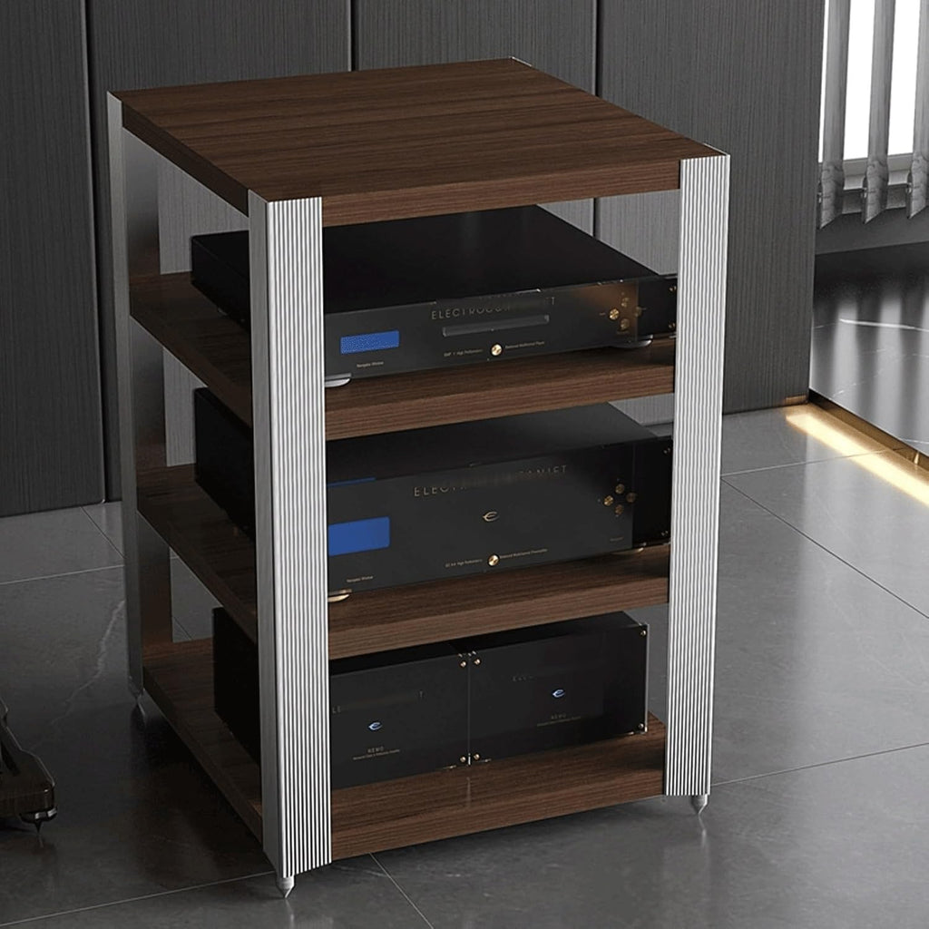 Audio Rack 2/3 Tier Stereo Rack Audio Equipment Rack Audio Stereo Shelf Wooden Open with Stainless Steel Feet Audio-Video Shelving(62x49x59cm)